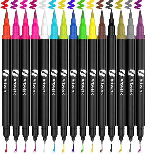 15 Pack Dual Tip Brush Marker Pens ArtWerk Colored Brush Pen [Non-Toxic & Odorless] 0.4 ...