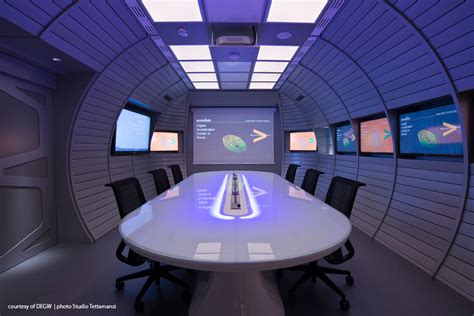 Info Table, designed by Edoardo Carlino for ZAD, inserted in the futuristic meeting room of ...