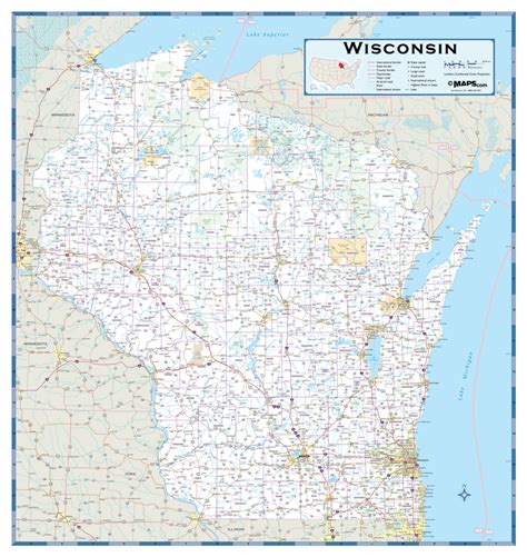 Wisconsin Highway Wall Map | Maps.com.com