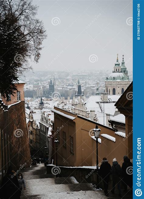 Prague Castle Stairs, Snow, Winter Editorial Stock Photo - Image of ...