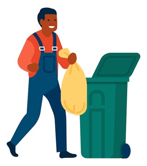 Premium Vector | Man taking out trash bag. repairman throwing garbage. vector illustration