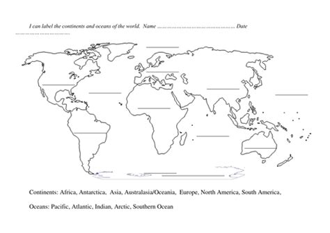 Blank World Map to label continents and oceans + latitude longitude equator hemisphere and ...