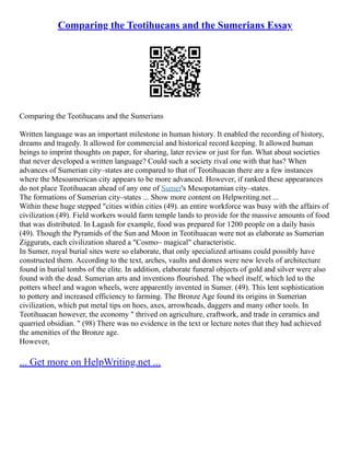 Comparing The Teotihucans And The Sumerians Essay | PDF