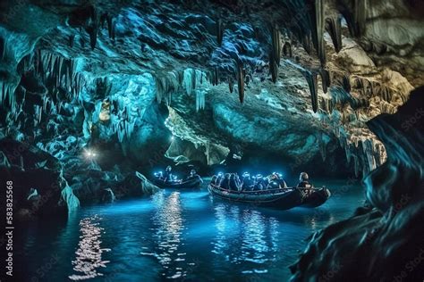 Waitomo Glowworm Caves, New Zealand, Bioluminescent Glow, Illuminated Ceiling, Generative AI ...