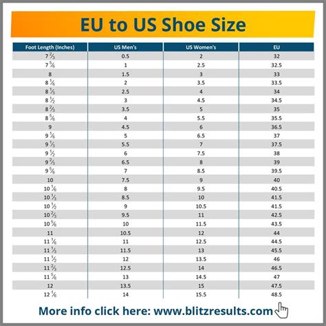 Printable Kids Shoe Size Chart Us