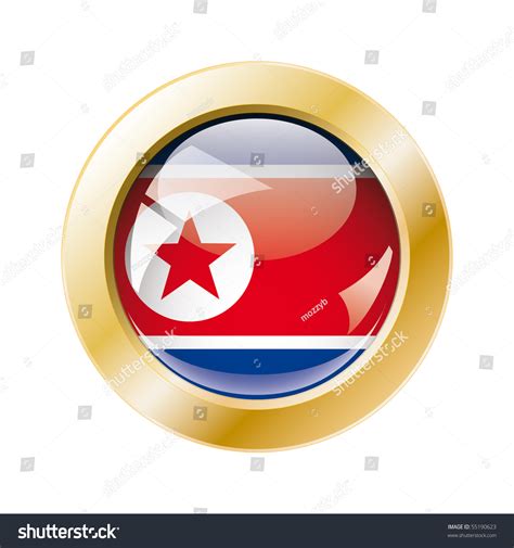 Korea Dpr Shiny Button Flag With Golden Ring Vector Illustration. Isolated Abstract Object ...