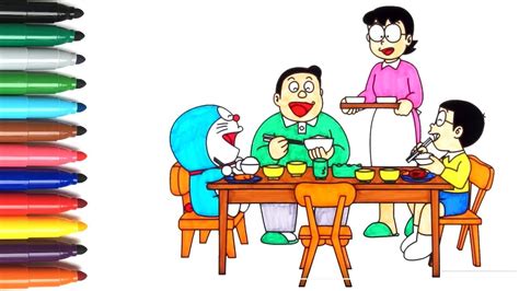 Menggambar dan Mewarnai Doraemon | Keluarga Nobita makan malam | kartun - YouTube