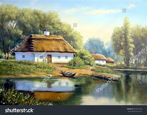 Landscapeoil Painting On Canvas Ukraine House Stock Illustration 550551460 | Shutterstock