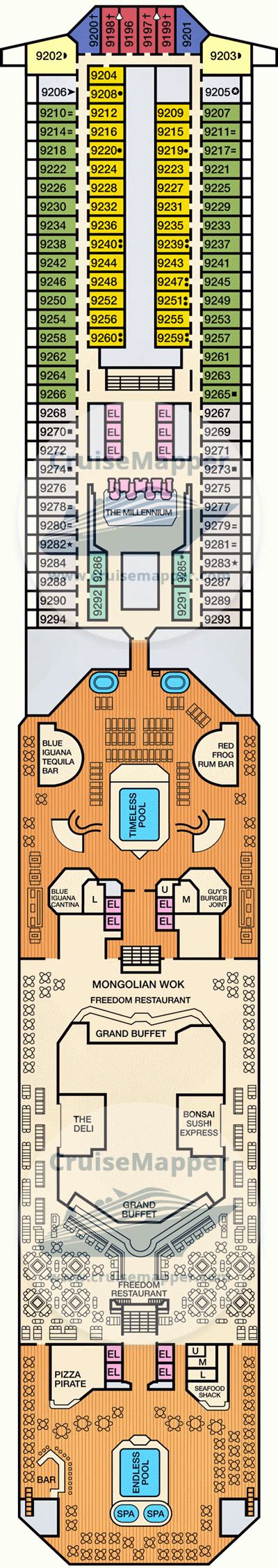 Carnival Freedom deck 9 plan | CruiseMapper