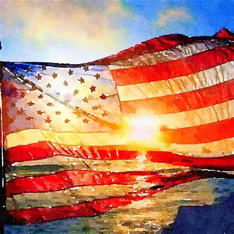 American Flag Watercolor, Flag Watercolor Digital Download Art, American Flag Print, American ...