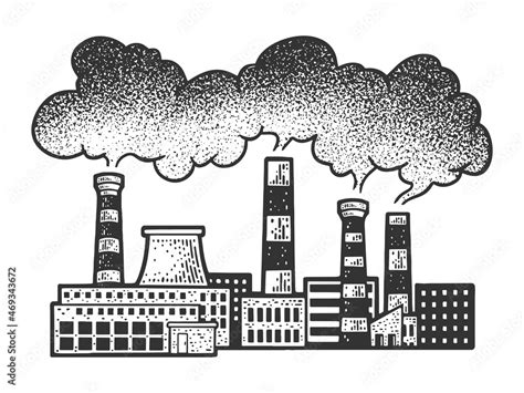 smoke over factories sketch engraving vector illustration. T-shirt apparel print design. Scratch ...