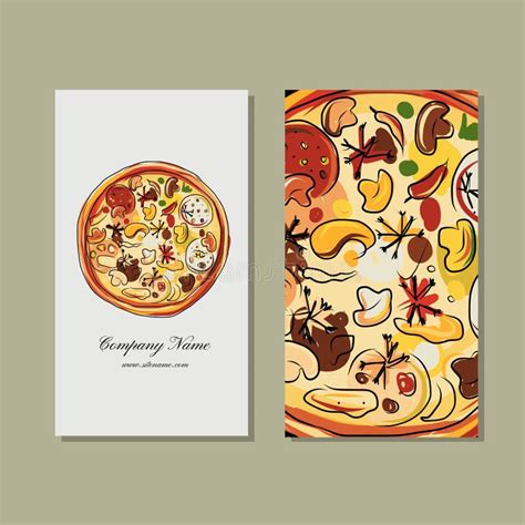 Business Card Design with Pizza Sketch Stock Vector - Illustration of ...