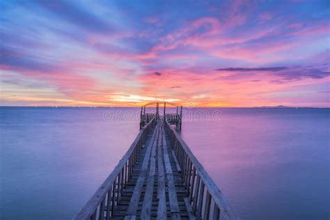 Wooden Bridge Along Sunset Sky Stock Photo - Image of phuket, motorboat: 109546928