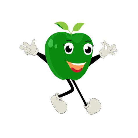 Apple Cartoon character Illustration of a Happy Apple Character. Red, yellow, green apple funny ...