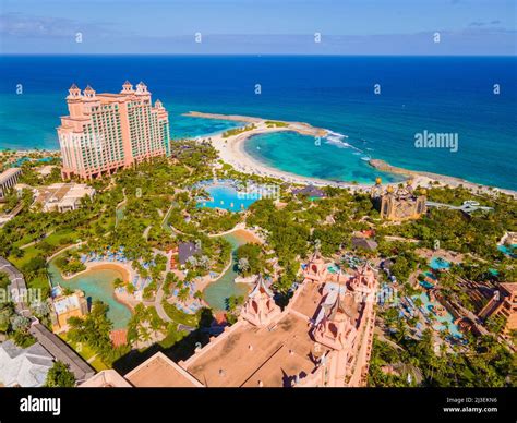 Cove Beach aerial view and Power Tower at Atlantis Adventure Park on Paradise Island, Bahamas ...