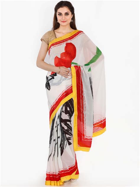 Buy The Chennai Silks White Printed Pure Georgette Saree - Sarees for Women 2040720 | Myntra