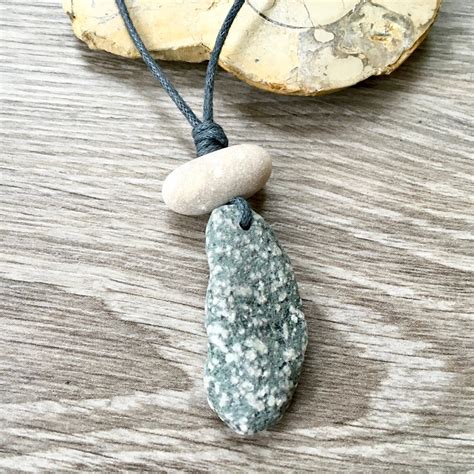 pebble necklace, simple beach stone jewellery in a bohemian style for a man or woman