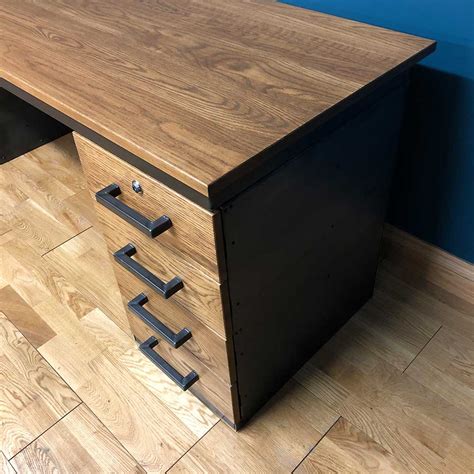 Metal Desk with Drawers - Russell Oak & Steel