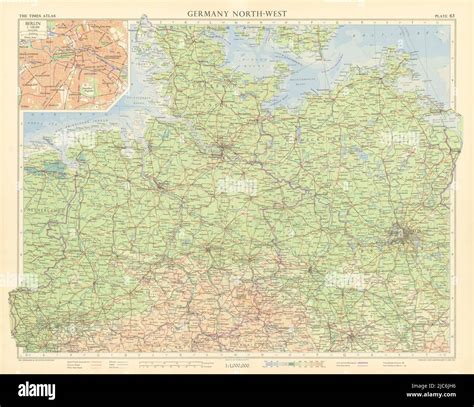 Northern Germany. Berlin plan. Road network autobahnen. TIMES 1955 old map Stock Photo - Alamy