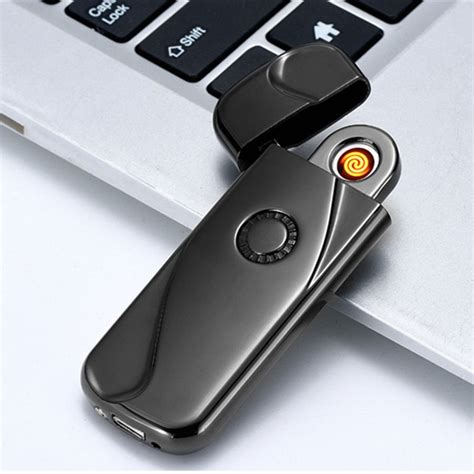 USB Lighter Electronic Cigarette Lighter Slim Metal Pulse Lighter Flameless Electric Arc Black ...