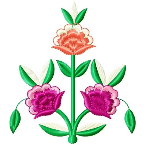 Three Colorful Flowers Embroidery Design