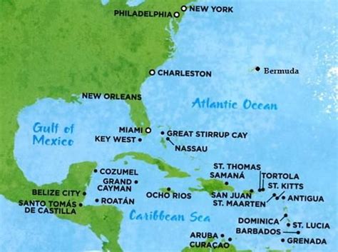 map of caribbean islands and bermuda | There are three main routes to the Caribbean from No ...