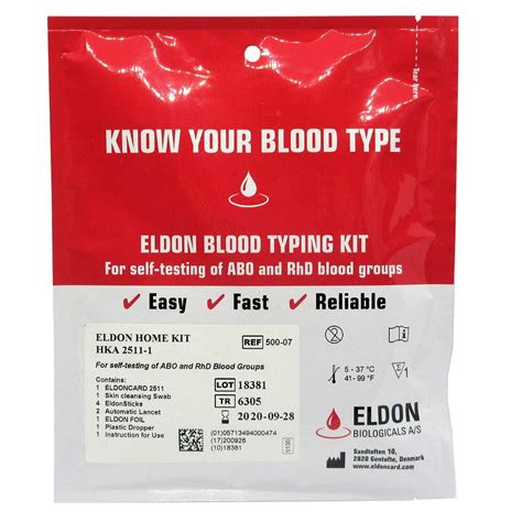 1 x Blood Type Test Kit - Group Tests - Eldoncard Testing - A,B,O,AB ...