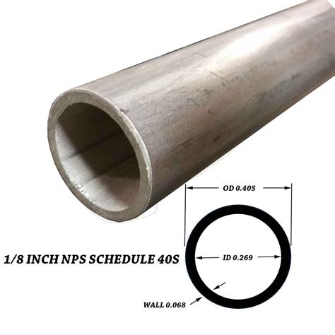 304 Stainless Steel Pipe, 1/8 inch NPS, 72 inches long, Schedule 40S (0.41 OD x 0.27 ID), Welded ...