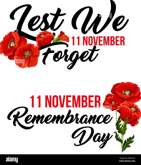 Remembrance Day Lest we Forget poppy flowers icon for 11 November Anzac ...