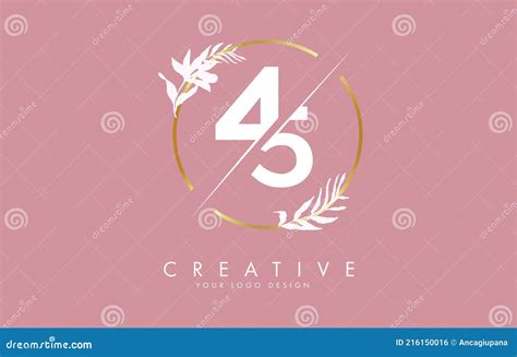 Numbers 45 4 5 Logo Design with Golden Circle and White Leaves on ...