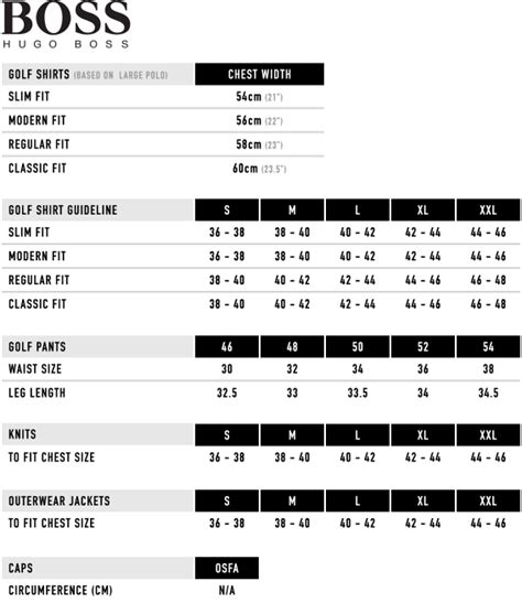 Hugo Boss Sizing Chart | Product Development: Team Awesome | Pinterest ...