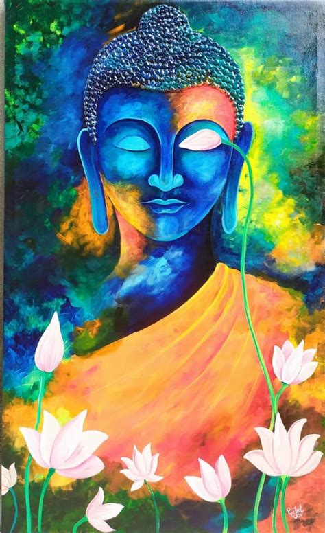 Buddha - Indian Art (2.5 x 4 feet) - International Indian Folk Art Gallery