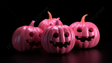 Creative Halloween Illustration Modern 3d Pink Pumpkin Heads On A Black Background, Pumpkin ...