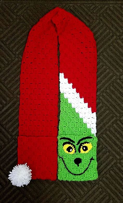 Grinch scarf with pockets using c2c dc stitch. | Christmas scarf crochet, Christmas crochet ...