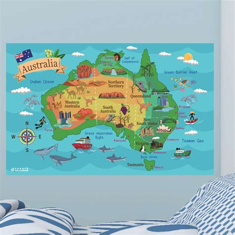 Australia Map Wall Stickers / Wall Decor / Wallpaper / Murals - Oz Labels