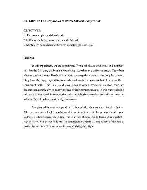 Experiment: Preparation of double salt and complex salt | Chemistry ...