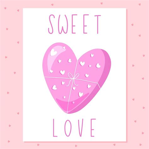 Sweet love poster with pink box of sweets with cute bow of threads ...