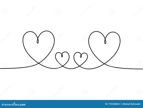 Hearts Love Symbol, One Line Drawing. Concept of Family Members Stock Vector - Illustration of ...