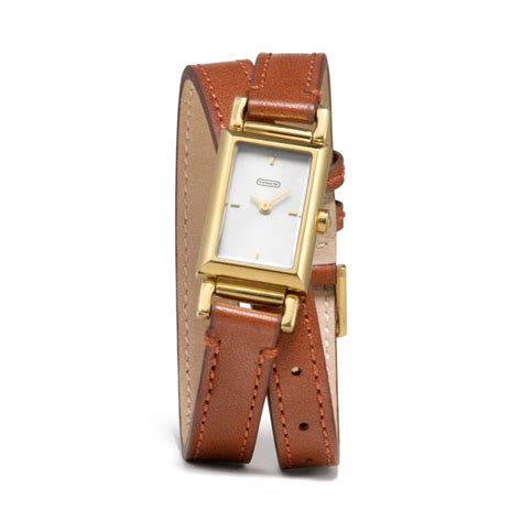 Coach Madison Gold Plated Double Wrap Strap Watch in Brown | Lyst