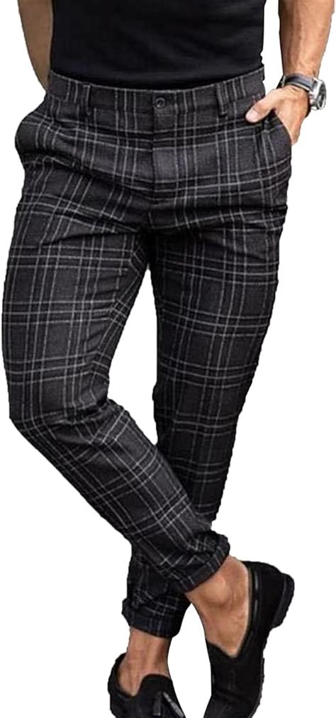 Men's Traditional Plaid Chino Pants Slim Fit Casual Striped Slacks ...