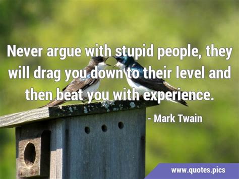 Never argue with stupid people, they will drag you down to their level and then beat you with ...