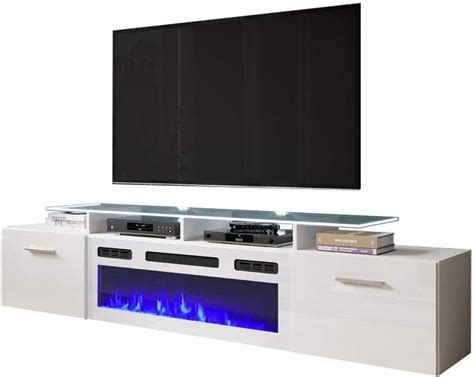 Amazon.com: Rova WH-EF Electric Fireplace Modern 75" TV Stand - White ...