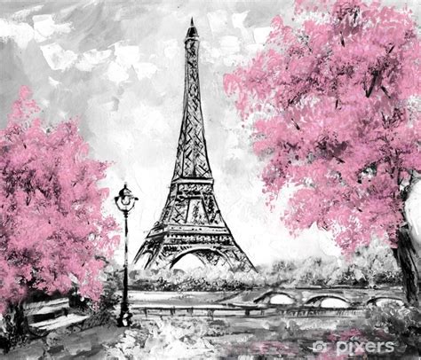 Wall Mural Oil Painting, Paris. european city landscape. France, Wallpaper, eiffel tower. Black ...