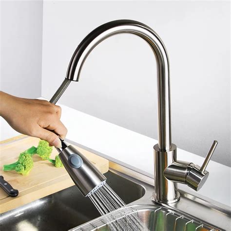 High quality Modern Brass Brushed Nickel Pull Out Kitchen Sink Faucet ...