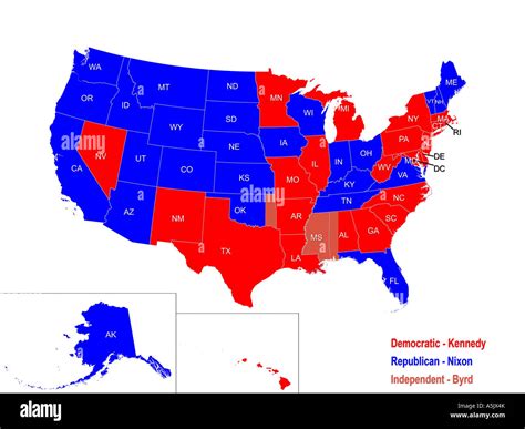 United States Presidential Election Results Map For 1960 Stock Photo - Alamy