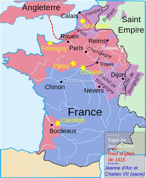 Carte du royaume de France à l'époque de Jeanne d'Arc