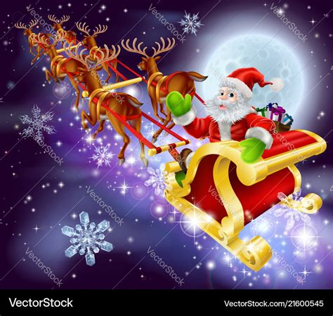 Christmas santa flying in his sled or sleigh Vector Image