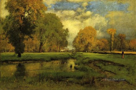 October landscape Tonalist George Inness brook Painting in Oil for Sale