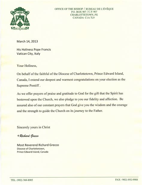 letter to pope francis | Diocese of Charlottetown