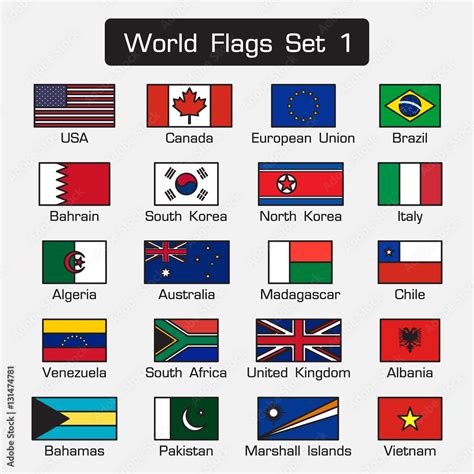 World flags set 1 . simple style and flat design . thick outline ...